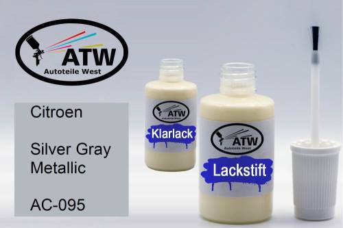 Citroen, Silver Gray Metallic, AC-095: 20ml Lackstift + 20ml Klarlack - Set, von ATW Autoteile West.